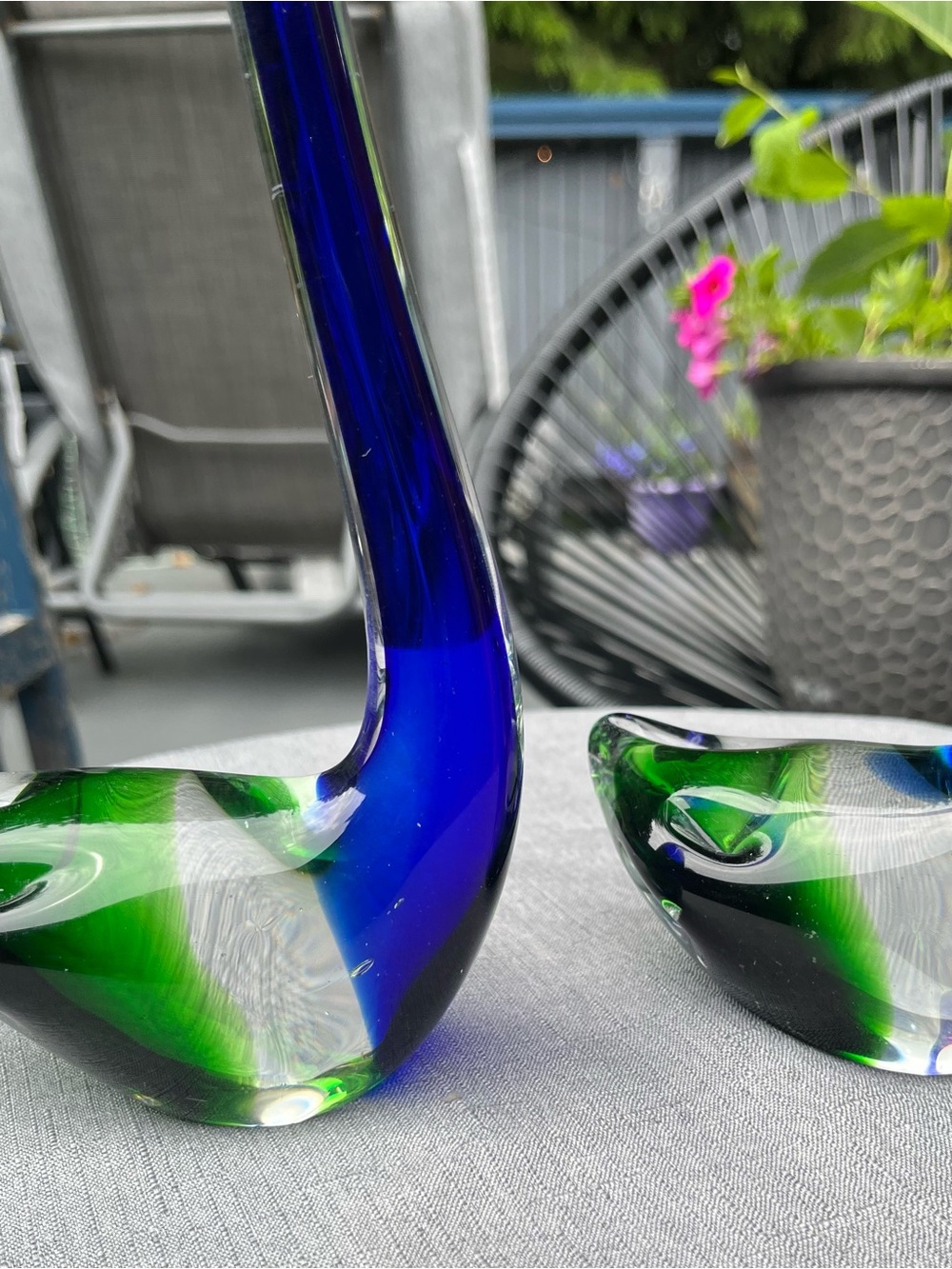 Vintage Murano Style Glass Bird Figurines Pair Blue Green Sommerso - Picture 6 of 16